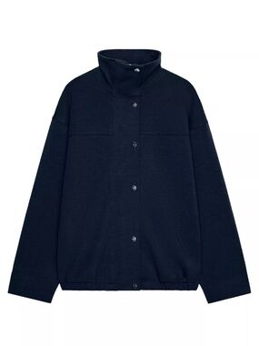 Zara Women's High Neck Interlock Bomber Jacket in Navy Blue